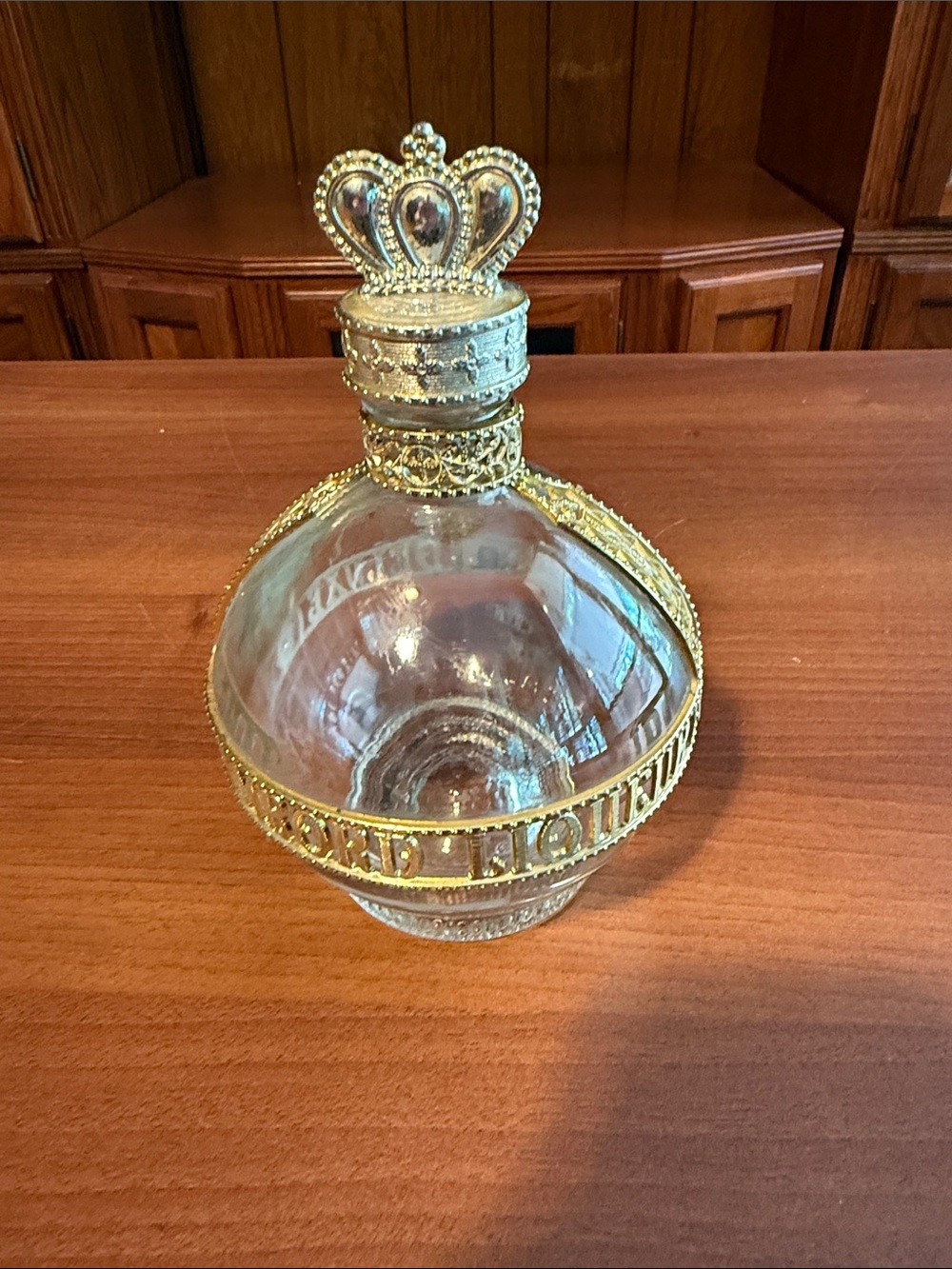 Royal Deluxe Chambord Liqueur Empty Crown-Top Glass Decanter with Gold Trim